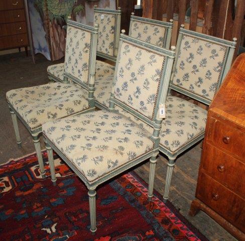 Set of five 19C Louis XVI style grey-painted chairs